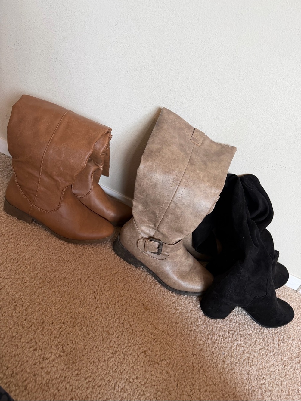 3 Pairs of Women's Slouchy Boots - Tan, Taupe, Black - price for all 3. Size W6